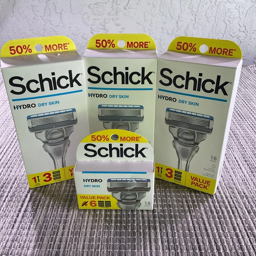 3pk Schick HYDRO Dry Skin Skin Men's 5-Blade Razor 1 Handle & 3 Cart 1x 6 Cart